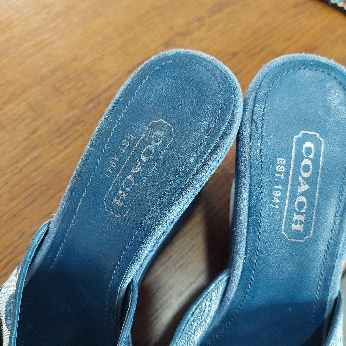Coach Dusty Blue Merridith Logo Suede Wedges | Pre Loved |