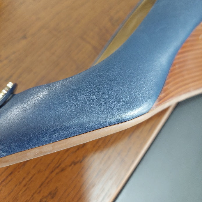 Tory Burch Blue Claire Open Toe Wedges | Pre Loved |