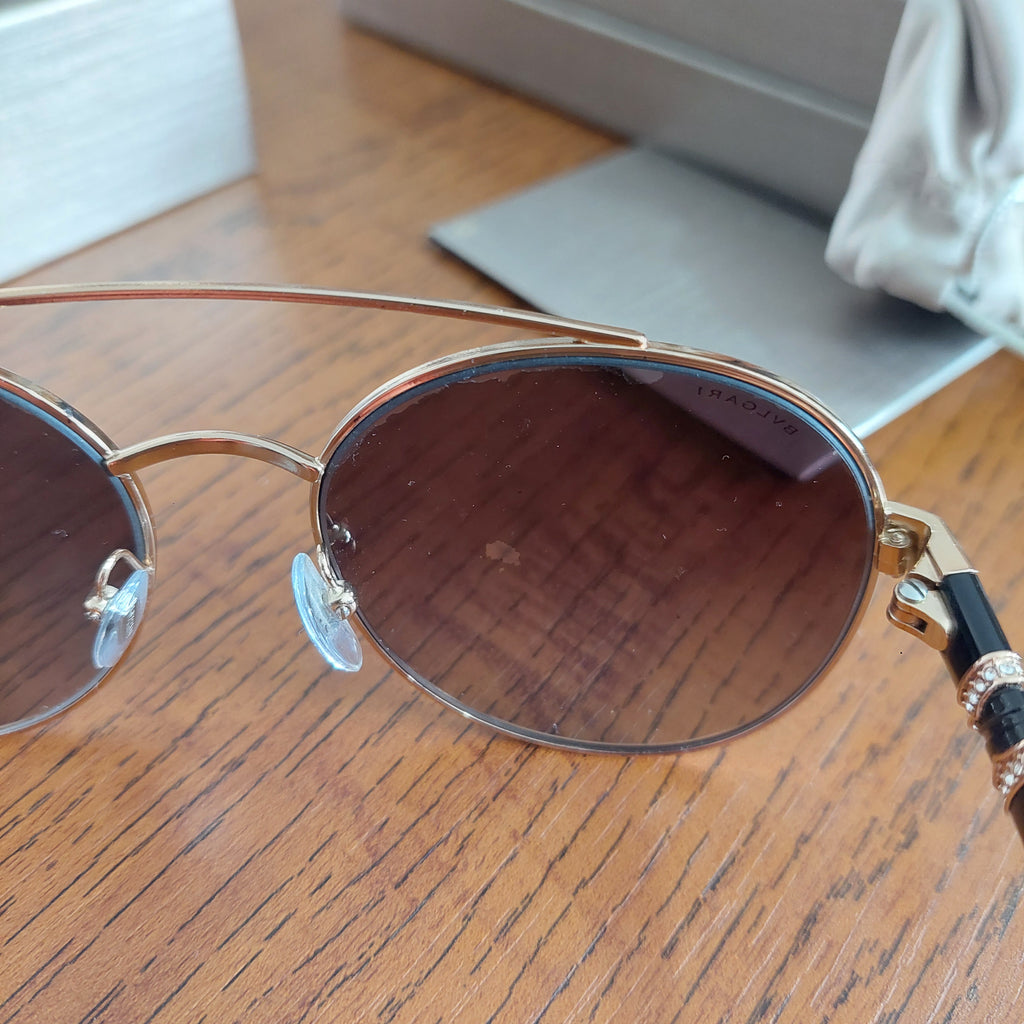 Bvlgari Black Gold Jeweled Double Bridge 6085-B Aviator Sunglasses | Pre Loved |