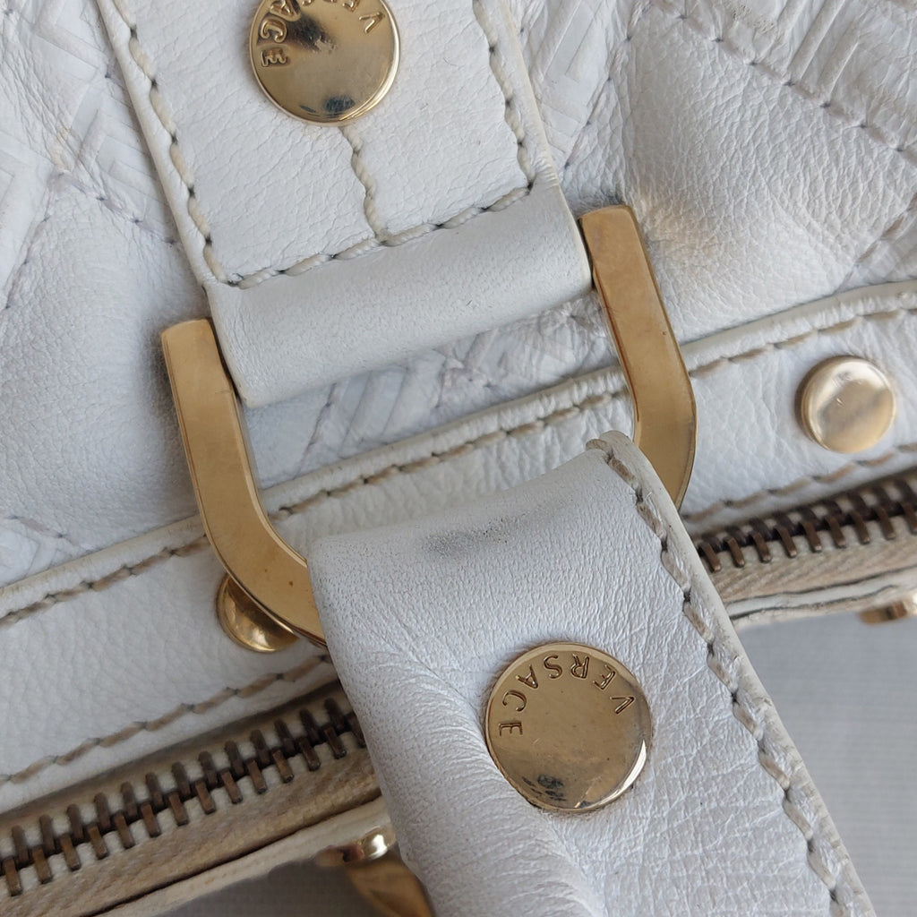 Versace White Leather Studded Handbag | Pre Loved |