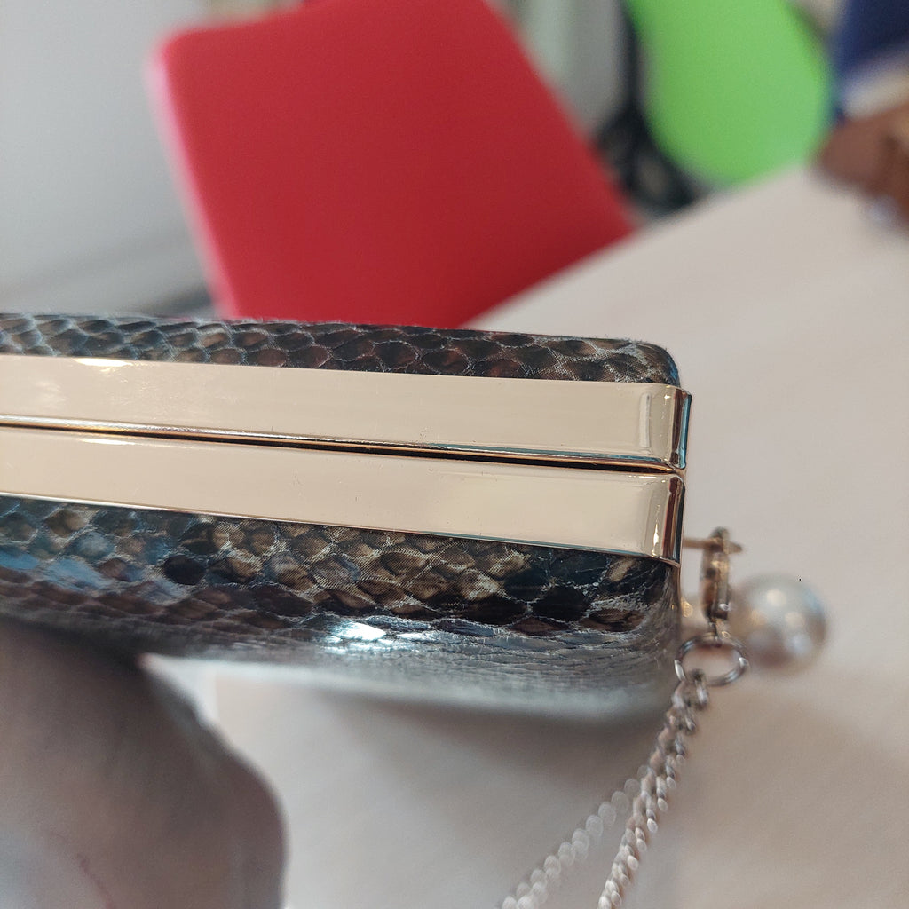 H&M Brown Snakeskin Pearl Box Convertible Clutch | Like New |