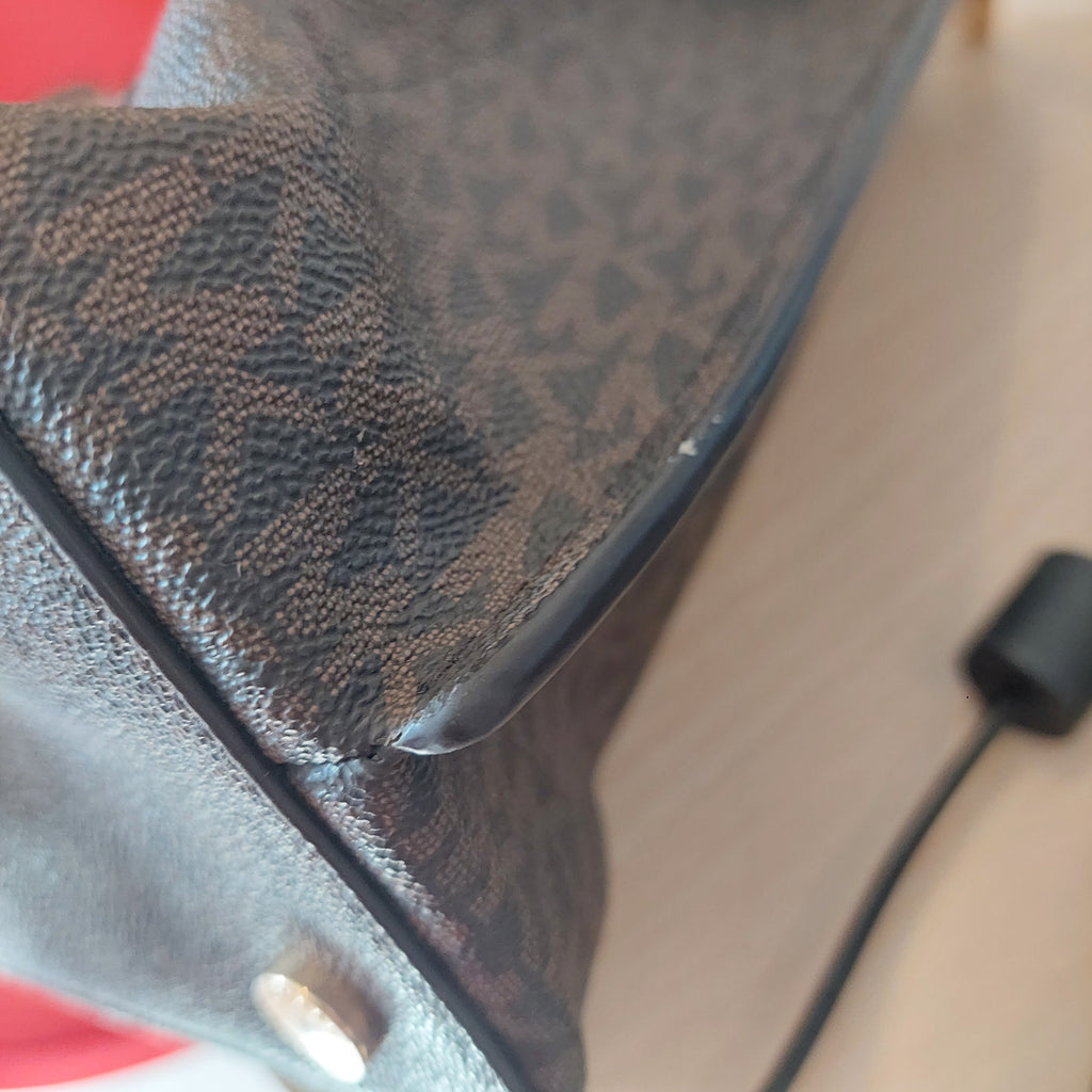 Michael Kors Emilia Large Triple Compartment Signature Brown Mk Satchel Bag | Pre Loved |