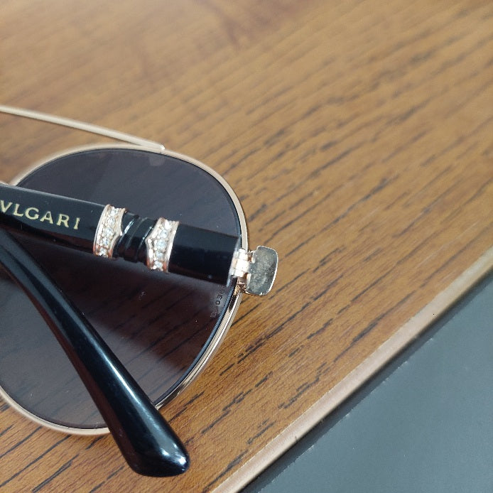 Bvlgari Black Gold Jeweled Double Bridge 6085-B Aviator Sunglasses | Pre Loved |