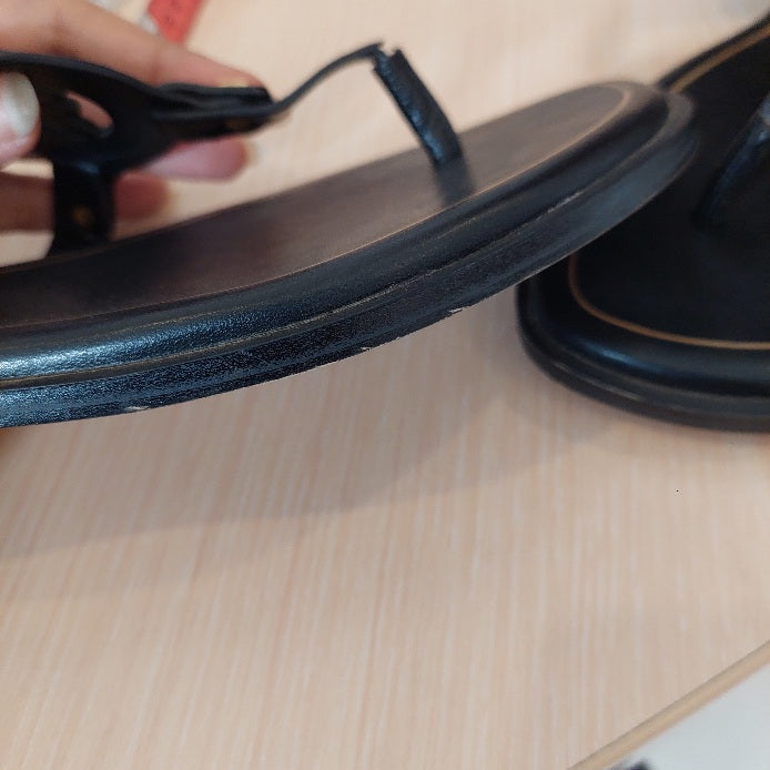 Michael Kors Black Aubrey Cutout Leather T-Strap Sandals | Gently Used |