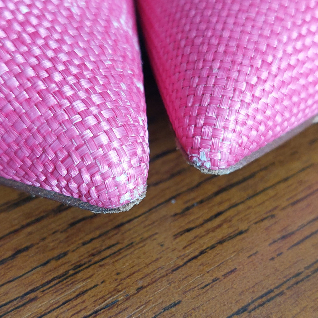 Malone Souliers Pink Raffia Maisie Mules | Pre Loved |