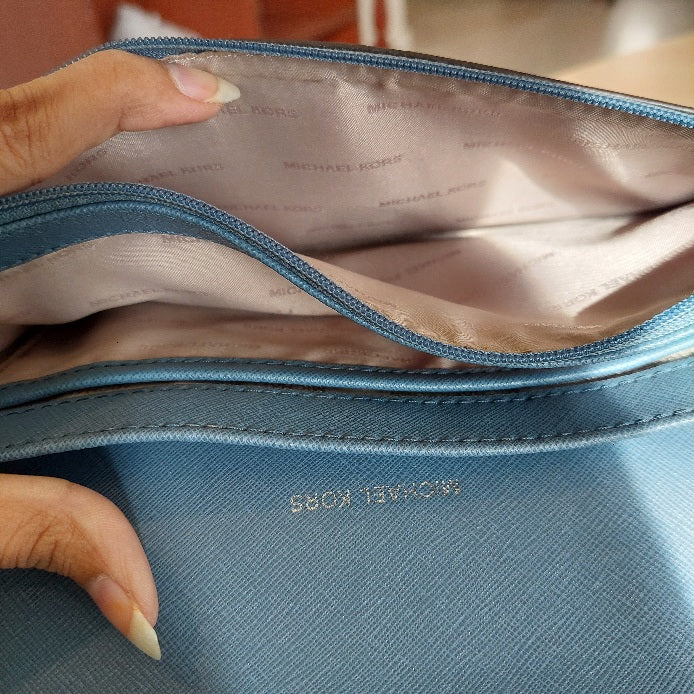 Michael Kors Blue Saffiano Leather Crossbody Bag | Pre Loved |