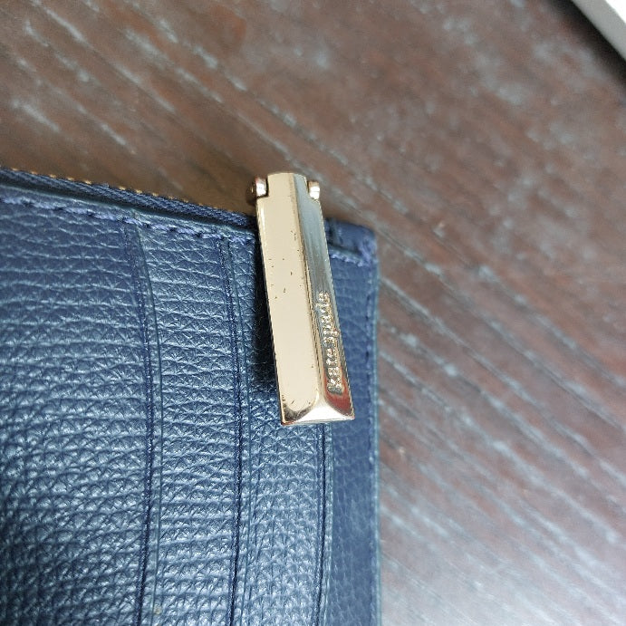 Kate Spade Navy Leather Small Slim Bifold Wallet | Pre Loved |