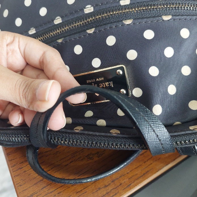Kate Spade Black Polka Dot Leather Trim Backpack | Pre Loved |