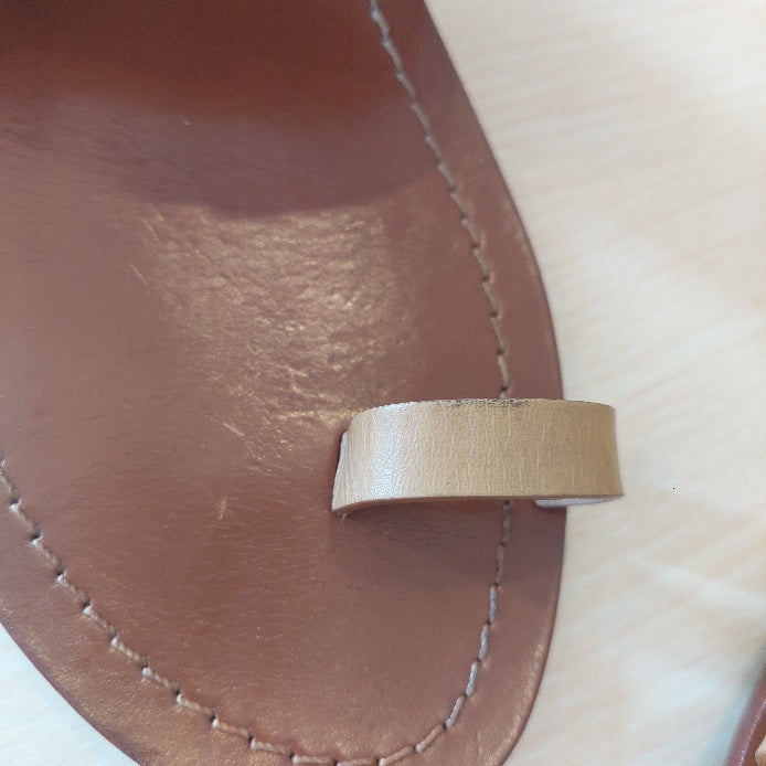 Tory Burch Beige Leather 'Lowell 2' Flat Slide Sandals | Pre Loved |