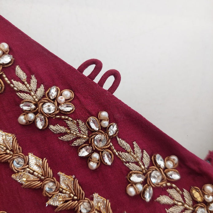 Sania Maskatiya Maroon Embellished Peshwaz with Dupatta | Pre Loved |