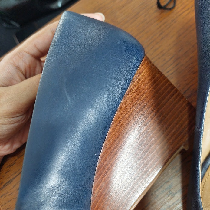 Tory Burch Blue Claire Open Toe Wedges | Pre Loved |