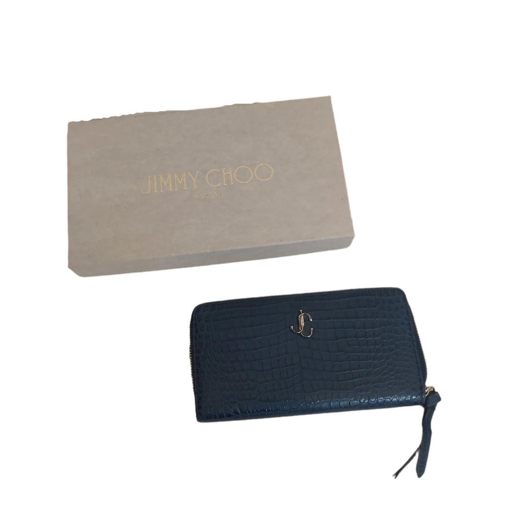 Jimmy Choo Dark Blue Croc Embossed Leather 'Pippa' Long Wallet | Gently Used |