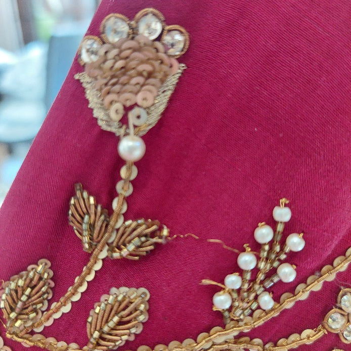 Sania Maskatiya Maroon Embellished Peshwaz with Dupatta | Pre Loved |