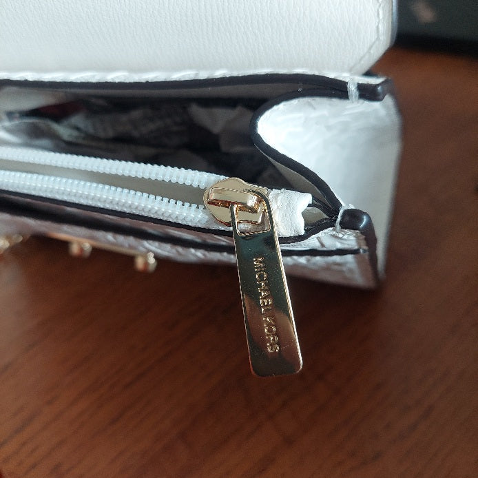 Michael Kors White Vegan Leather Rose Medium Shoulder Chain Crossbody Bag | Gently Used |