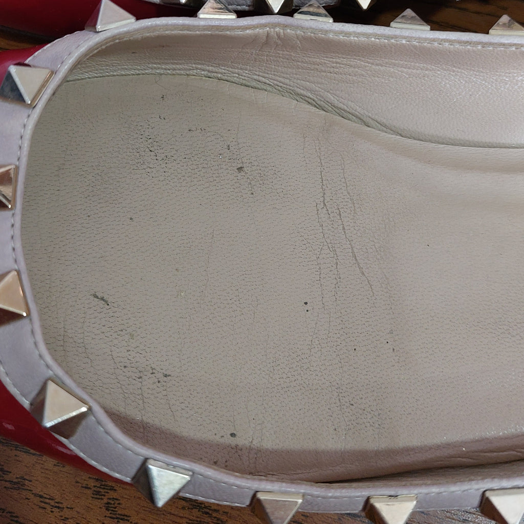 Valentino Red Patent Leather Rockstud Pointed Toe Ballerina Flats | Pre Loved |