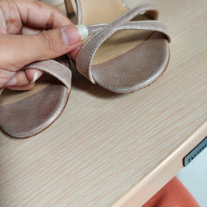 Sergio Rossi Rose Pink Metallic Leather Heels | Pre Loved |