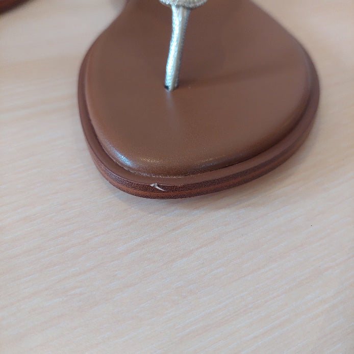 Michael Kors Gold MK Plate Leather Thongs Sandals | Brand New |