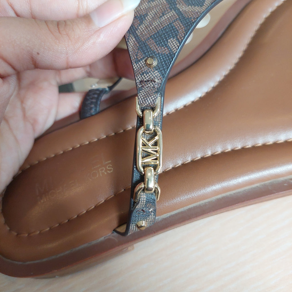 Michael Kors Brown Leather 'Daniella Empire' Logo Sandals | Gently Used |