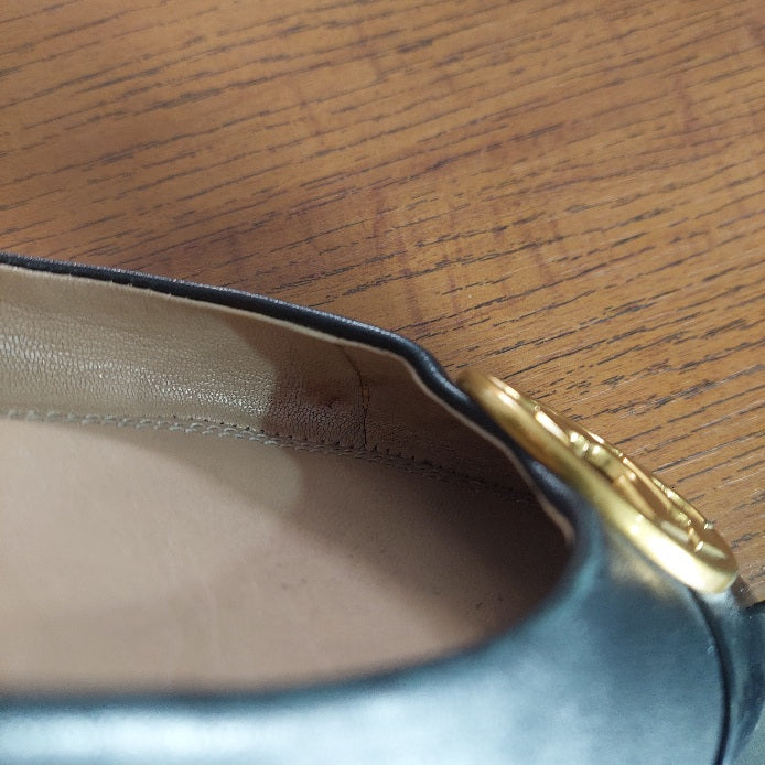 Tory Burch Black Leather Chelsea Cap-Toe Ballet Flats | Pre Loved |