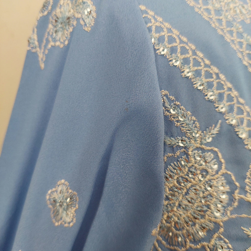 Sana Safinaz Blue & White Pearls & Embroidered Kurta | Gently Used |