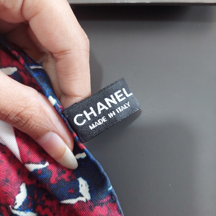 Chanel Red & Blue Silk Square Scarf | Like New |