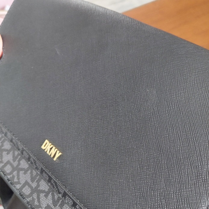 DKNY Black Millie Flap Cow Leather Coated Shoulder Bag | Brand New |