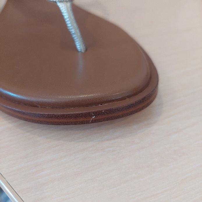 Michael Kors Gold MK Plate Leather Thongs Sandals | Brand New |