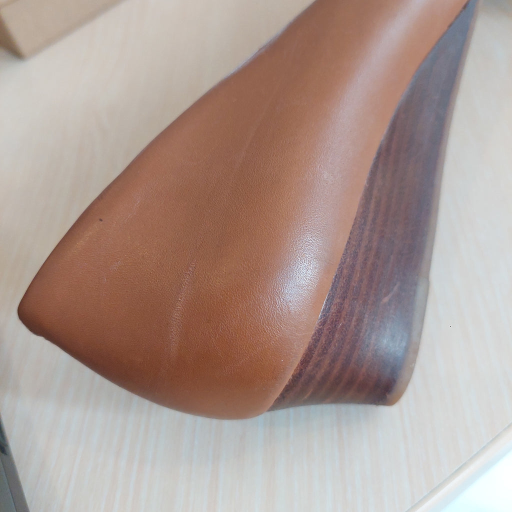 Tory Burch Brown Leather Gabriel Wedge Pumps | Pre Loved |