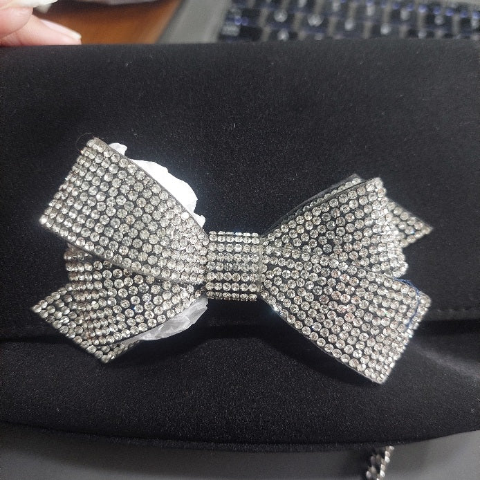 Ted Baker Black Satin Crystal Bow Shoulder Bag | Brand New |