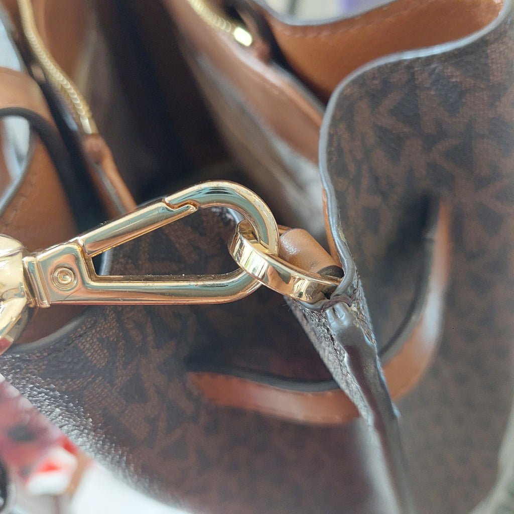 Michael Kors Emilia Large Triple Compartment Signature Brown Mk Satchel Bag | Pre Loved |