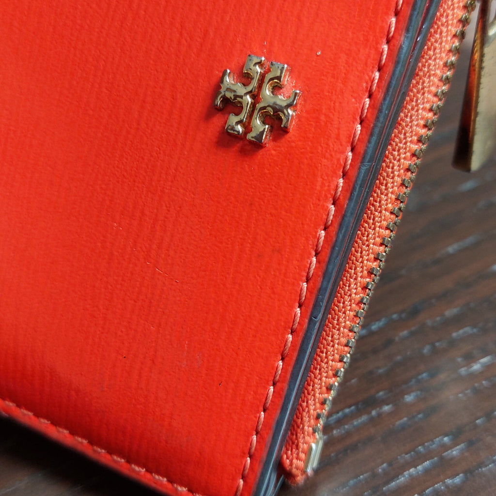 Tory Burch Red Leather 'Robinson' Mini Bifold Wallet | Pre Loved |