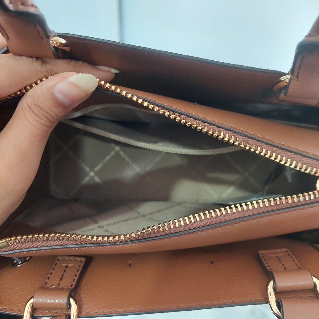 Michael Kors Brown Signature Leatherette Reed Satchel Bag | Gently Used |