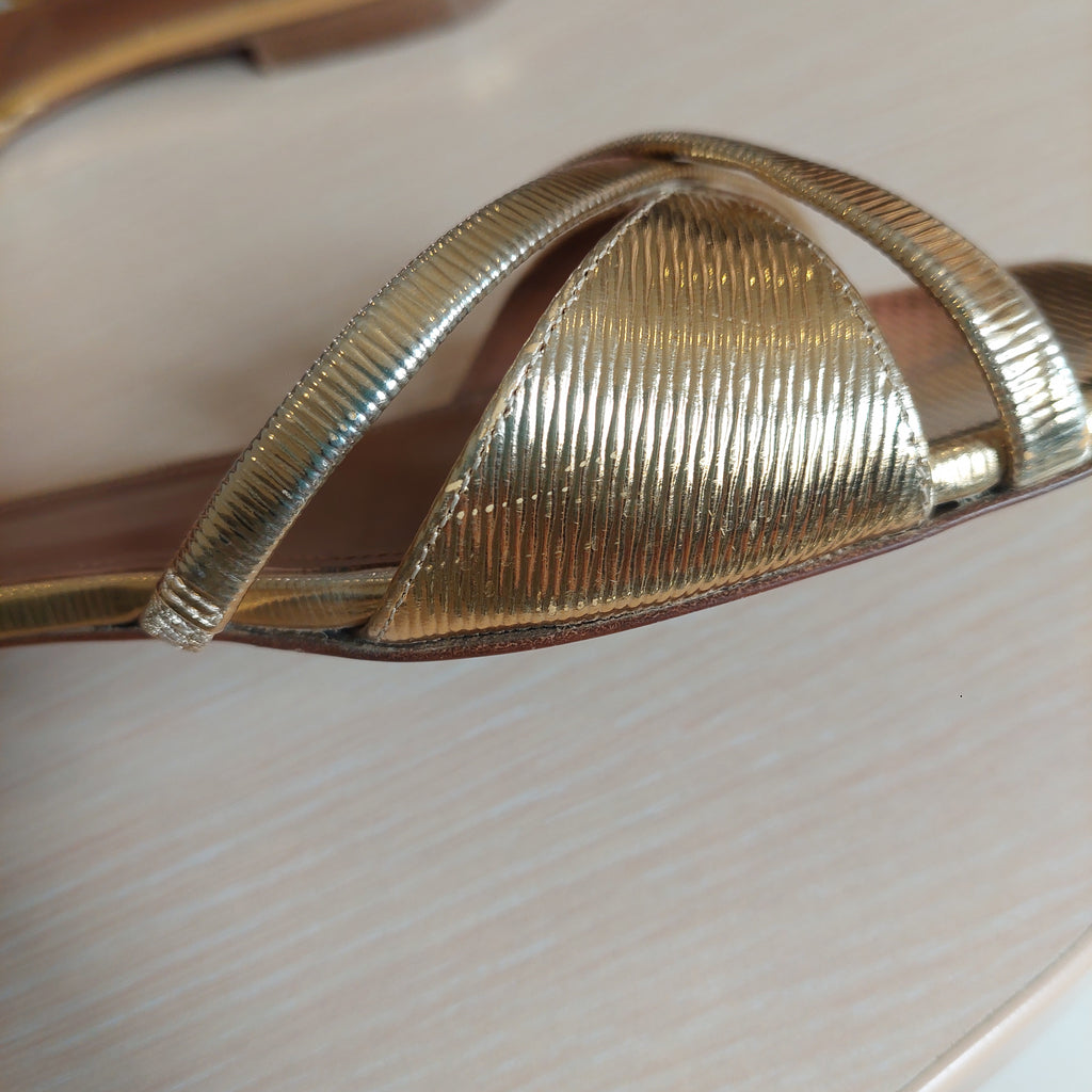 Malone Souliers Gold Textured Leather Penn Flat Slides | Pre Loved |