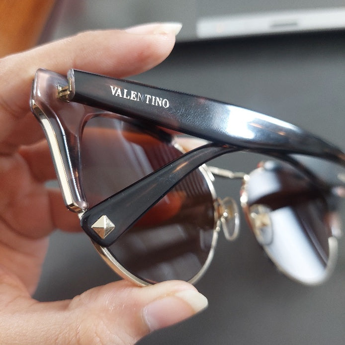 Valentino Dusky Pink/Black Cat Eye Acetate Cube Havana VA4026 Sunglasses | Like New |