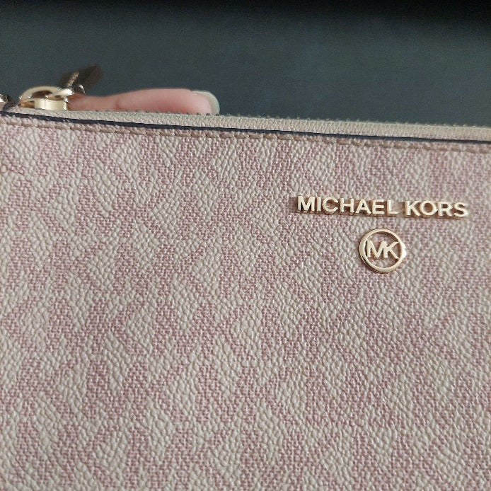 Michael Kors Pink Signature Logo Medium Wristlet | Pre Loved |