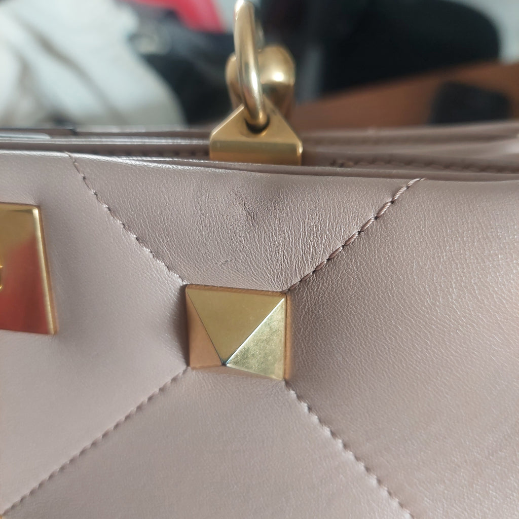 Valentino Rose Cannelle Leather Medium Roman Stud Top Handle Bag | Pre Loved |