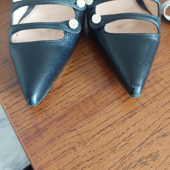 Gucci Black Leather Aneta Double Strip Pumps | Pre Loved |