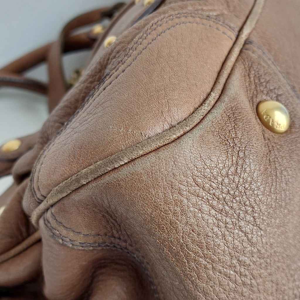 Prada Brown Cervo Leather Dragon Satchel Bag | Pre Loved |