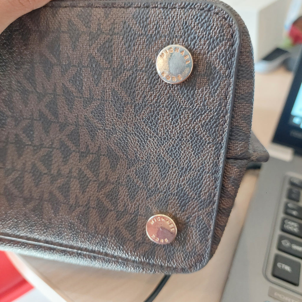 Michael Kors Emilia Large Triple Compartment Signature Brown Mk Satchel Bag | Pre Loved |