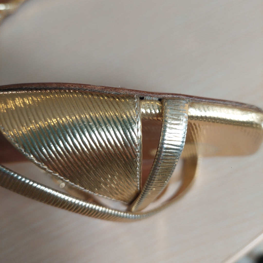 Malone Souliers Gold Textured Leather Penn Flat Slides | Pre Loved |