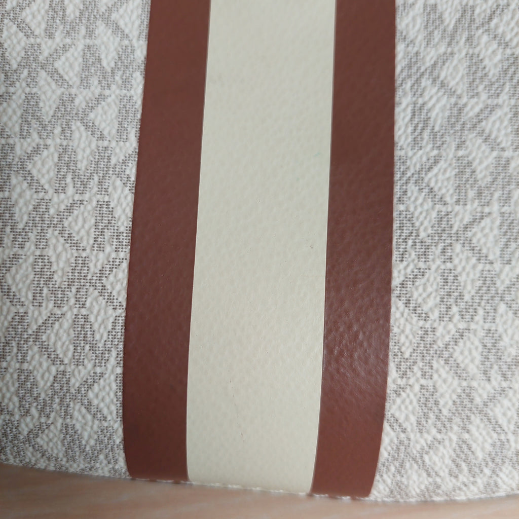 Michael Kors White & Brown Monogram Center Stripe Faux-Leather Belt Bag | Brand New |