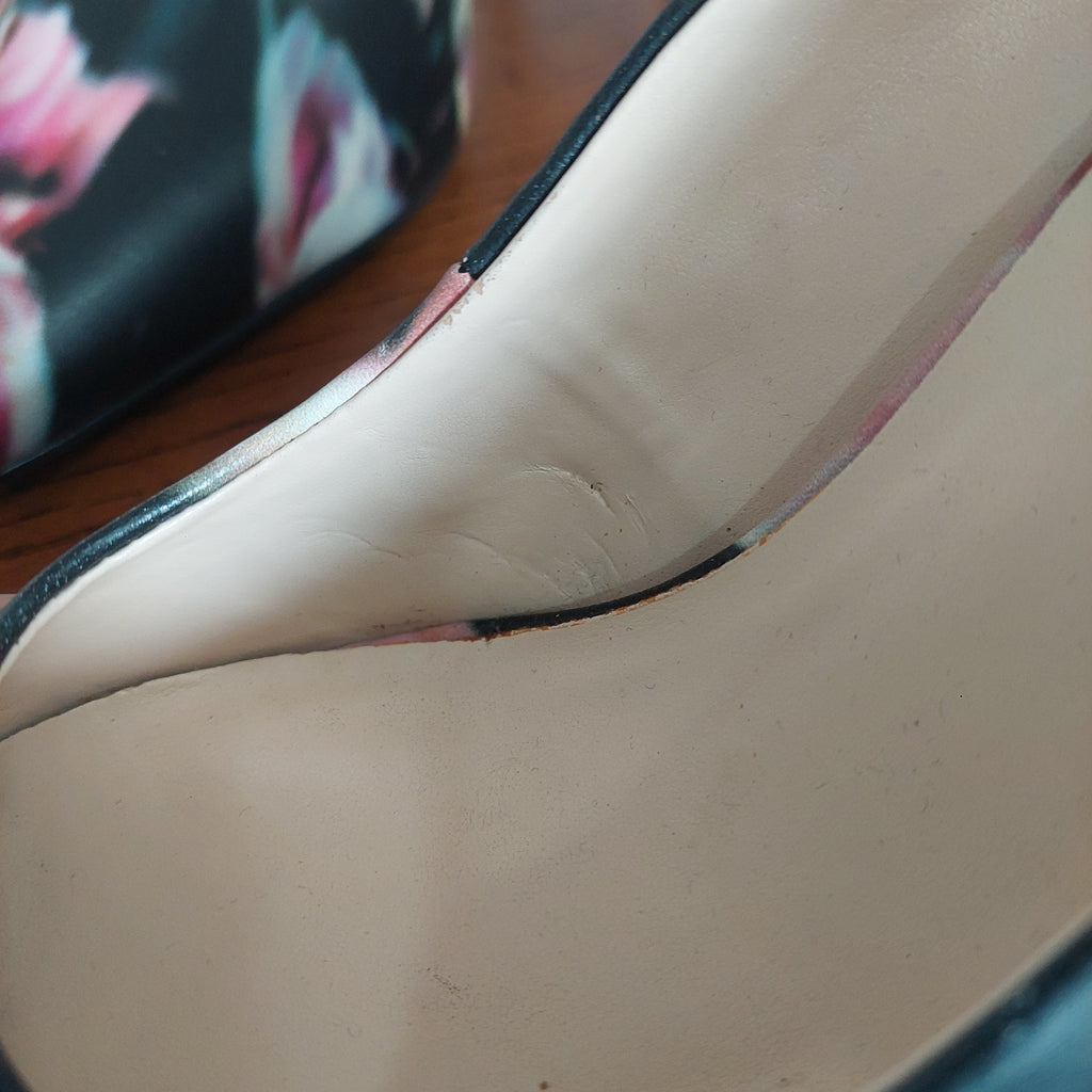 Nine West Black Floral Pattern Heels | Pre Loved |