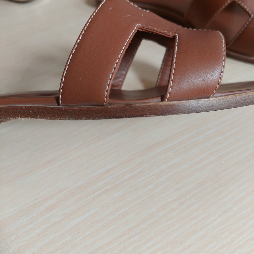 Hermes Brown Leather 'Oran' Sandals | Pre Loved |