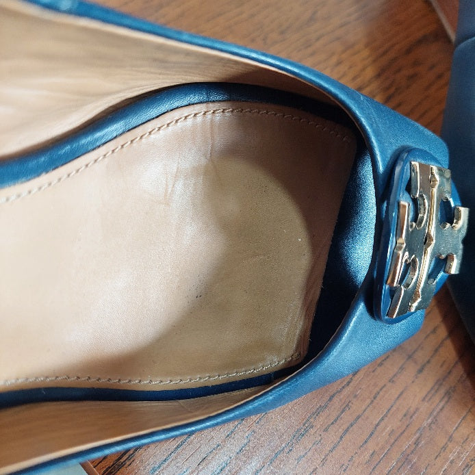 Tory Burch Blue Claire Open Toe Wedges | Pre Loved |