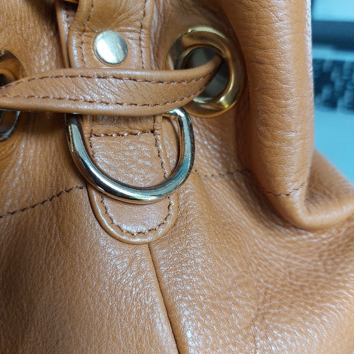 Jafferjees Tan Soft Leather Small Bucket Bag | Pre Loved |
