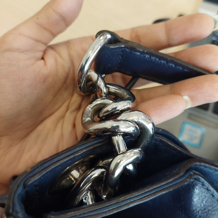 Michael Kors Astor Navy Blue Leather Silver Studded Hobo Bag | Pre Loved |