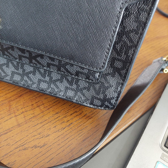 DKNY Black Millie Flap Cow Leather Coated Shoulder Bag | Brand New |