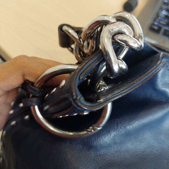 Michael Kors Astor Navy Blue Leather Silver Studded Hobo Bag | Pre Loved |