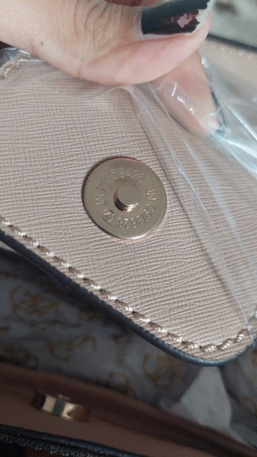 GUESS Brown & Beige Brooker Logo Satchel Bag | Brand New |