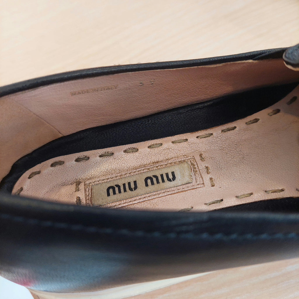 Miu Miu Black Leather Cap-toe Slip-on Shoes | Pre Loved |